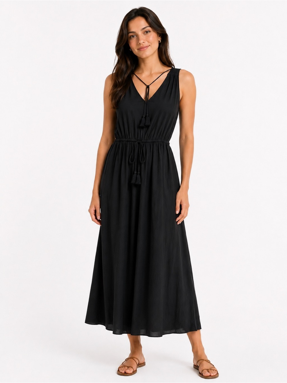 Calypso St. Barth Maxi Dress Trila Dark Black Matte Satin Size Extra Small